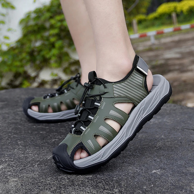 Summer Men's Sandals Beach Shoes Handmade Breathable Design Wading Casual Beach Shoes Lightweight Soft Bottom Outdoor Sandals