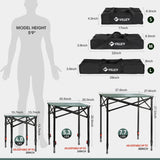 VILLEY Folding Camping Square Table with Carry Bag, Lightweight Aluminum Adjustable Square Table for Outdoor, Camping, Picnic