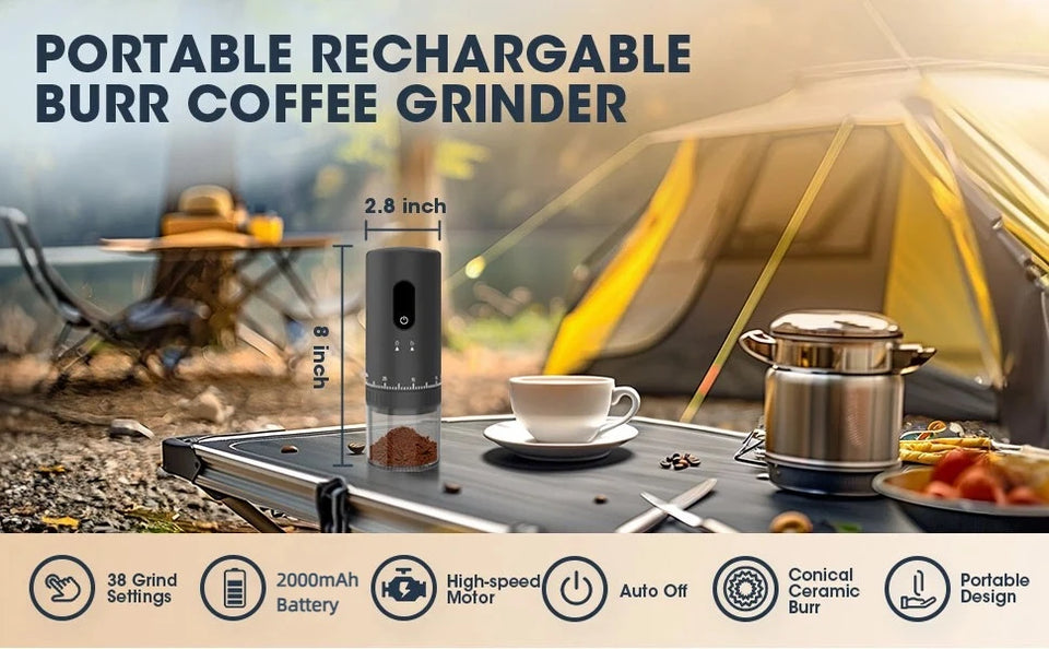NEW Portable Electric Coffee Grinder 2000mAh Rechargeable 38 Gears External Adjustable Professional Ceramic Burr Fast Grinding