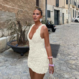 Suninheart Summer Floral Applique Mini Dress Sexy 2024 New Arrivals Orange V Neck Bodycon Party Dresses Satin Birthday Dress
