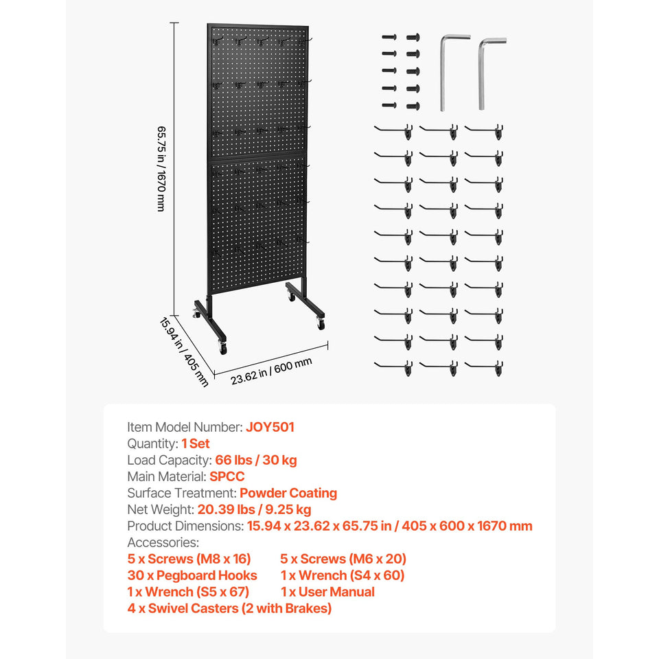 SucceBuy Standing Pegboard Display Stand with Swivel Caster & 30 Hooks Thickened  Steel Peg Board Panel for Grocery Retail Store