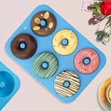 Blue Food Grade LFGB Silicone Donut Mold Set of 2 for 6 Doughnuts Non-Stick Baking Pan Dishwasher Safe Heat and Microwave Resis