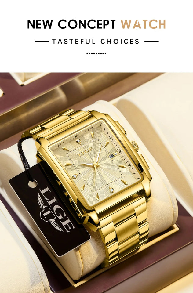 LIGE Fashion Business Watch Men Square Sport Waterproof Watches For Men Top Brand Luxury Military Quartz Chronograph Wristwatch