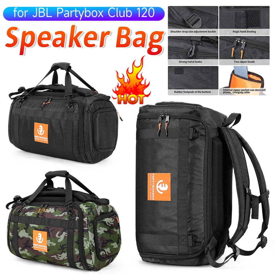 Portable Speaker Carry Tote Bag Backpack Waterproof Carrying Case Drop-Proof Adjustable Shoulder Strap for JBL Partybox Club 120