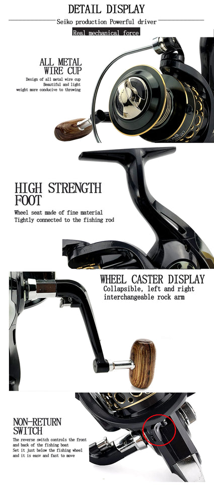 Spinning Fishing Reel 2000-7000 All Metal Spool 8-10KG Power Hard Gear Light & Tough Body Smooth Long Casting Coil