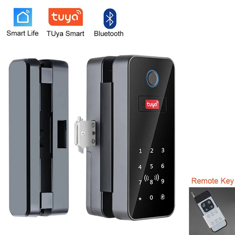 Bluetooth Electronic Glass LOCK Fingerprint Recognition Smart Lock Tuya APP Rfid Card Biometric Unlock for Glass Door Lock