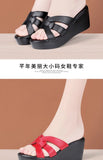 High quality summer leather wedge sandals for women 6cm mid heel new 2025 size 32 33 42 43 platform open toe elegant shoe black