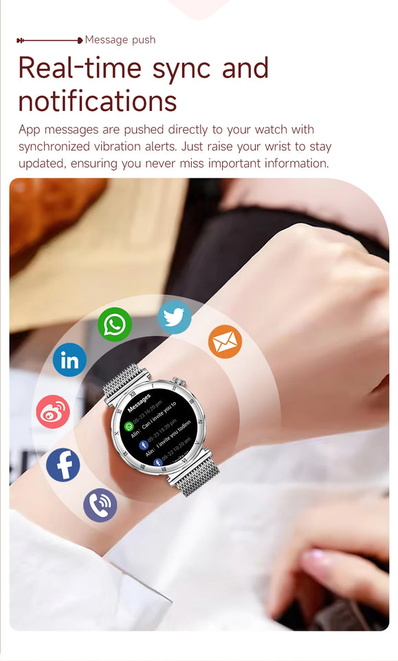 LIGE New 1.19inch AMOLED Fashion Ladies Smart Watch Bluetooth Call Sports Bracelet Women’s Health Waterproof Diamond Smartwatch