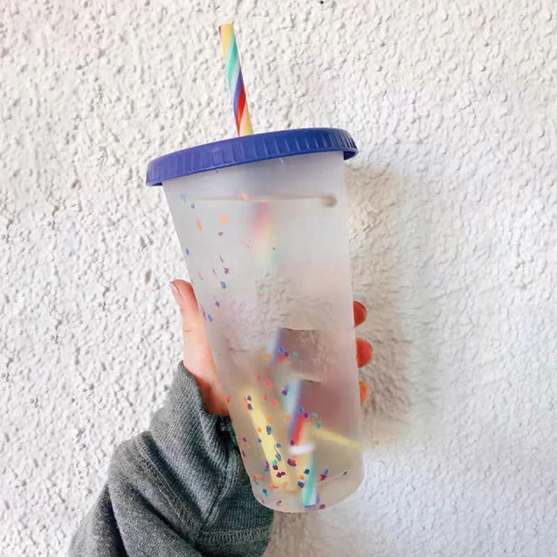 5Pcs Tumbler with Straw Plastic Coffee Cup BPA Free Creative Straw Cup With Logo Change Color Water Bottle 710ml Coffee Tumblers