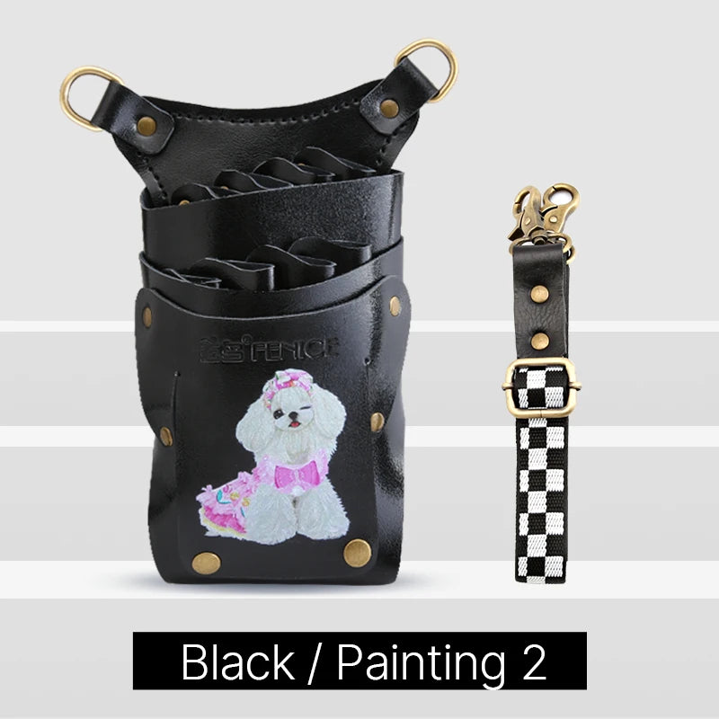 Fenice scissors storage bag,hold 8 scissors, 8 paintings, 6 colors cowhide,waist bag, pet beautician, barber's special waist bag