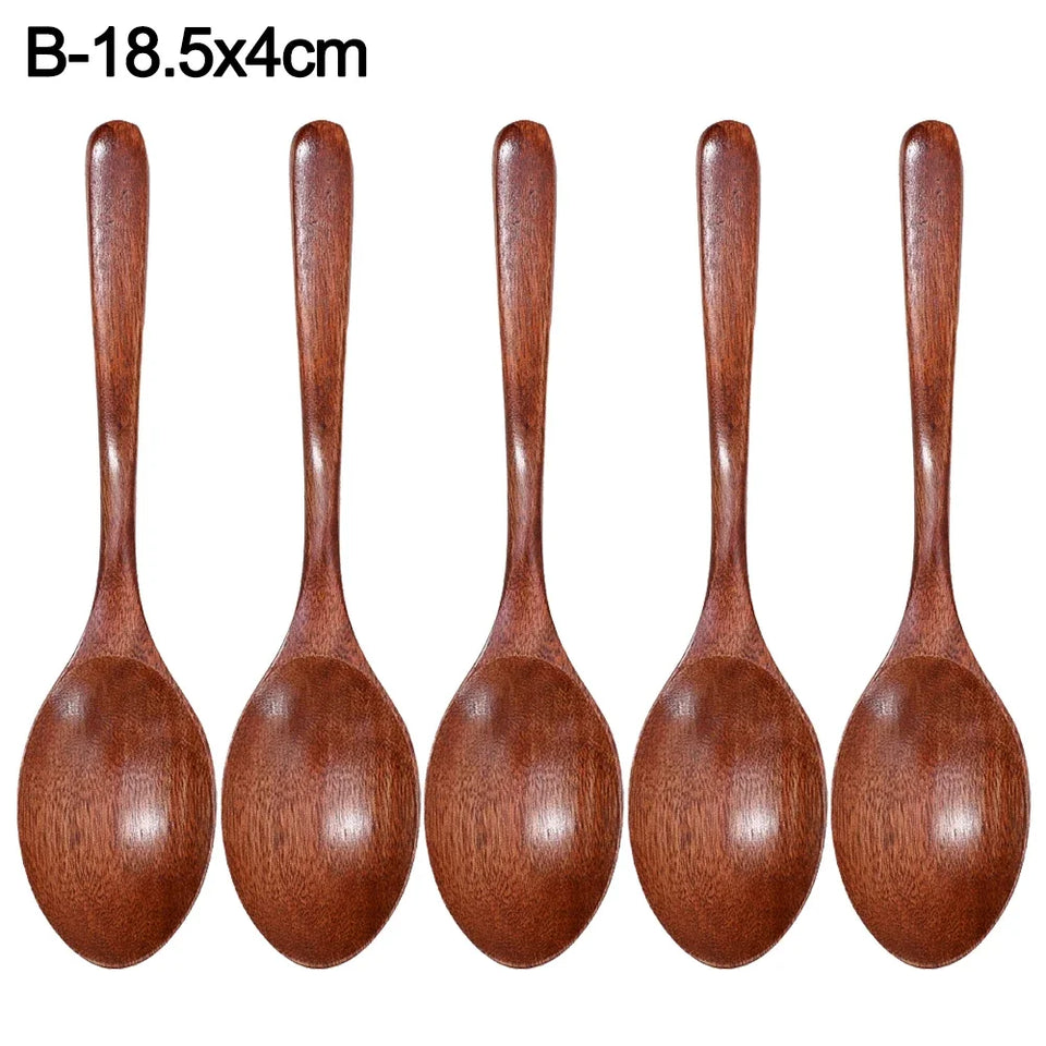 1-10PCS Long Hand Wooden Spoon Ellipse Ladle Sets Tea Coffee Honey Stir Spoons Kitchen Spice Scoops Tableware Stirrer Teaspoons