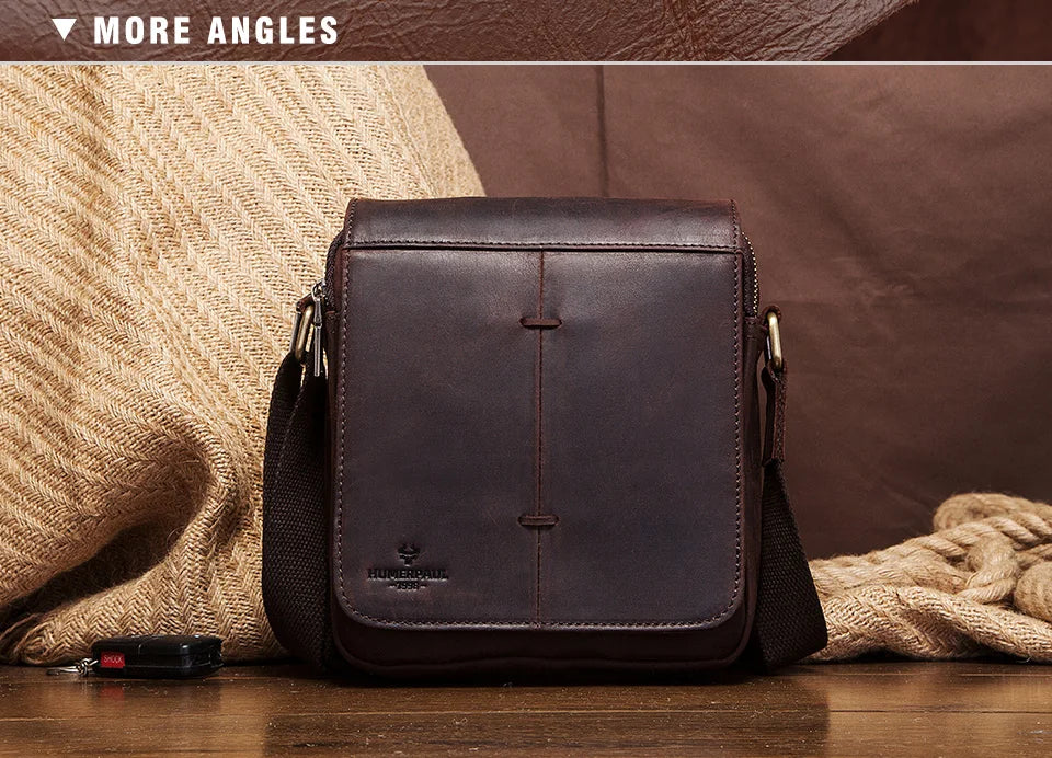 Fashion Crazy Horse Leather Men's Messenger Bag Flap Large Capacity Crossbody Bag Top Quality Shoulder Bag Sling Bag Tote
