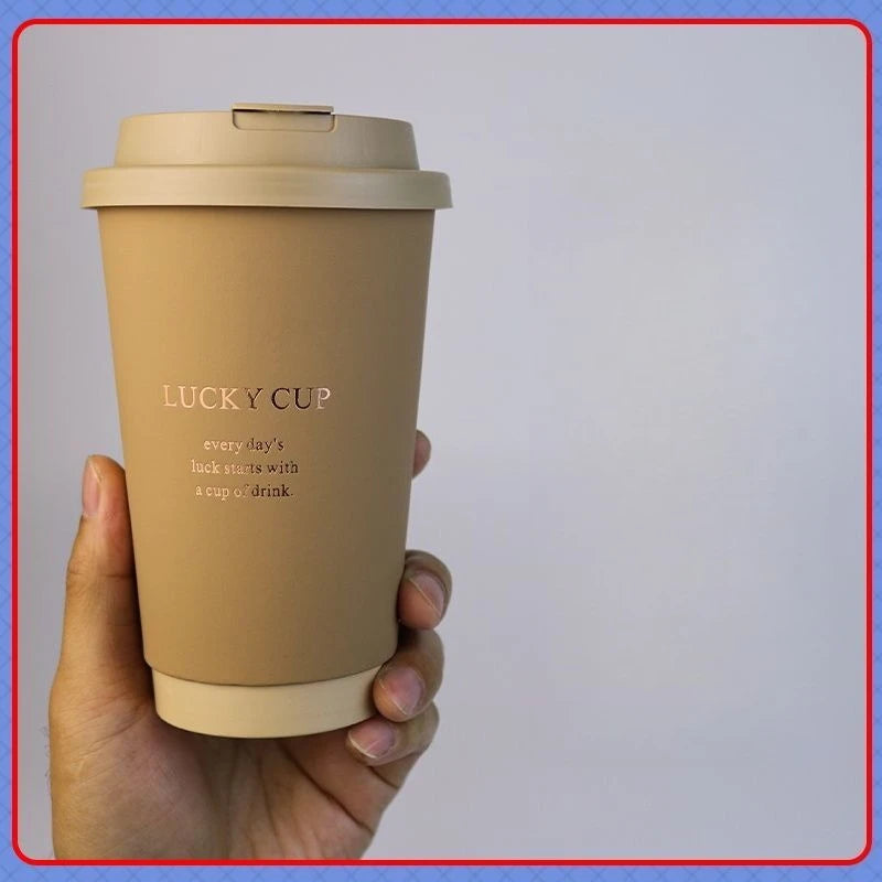 50pcs 330/400/500ml Disposable Paper Cups Brown Hot Stamping Milk Tea Cup with Lid Double-layer Hot Cold Drink Coffee Mug