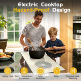 NOXTON Ceramic Hob, Built-in 2 Zone Electric Hobs 29 x 52cm Noise-free Auto Shut-off Safe Lock Heat Indicator Black Glass Panel