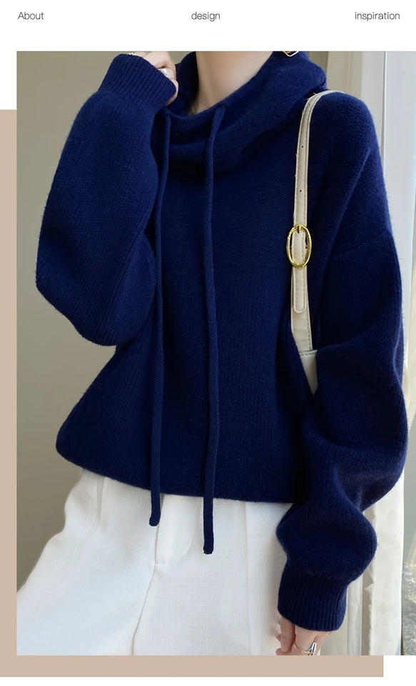 100% Australia Wool Women's Hooded Sweater Long Sleeve Pullovers New Arrivals Knitted Jumper Cashmere New In Sweatshirts Fashion