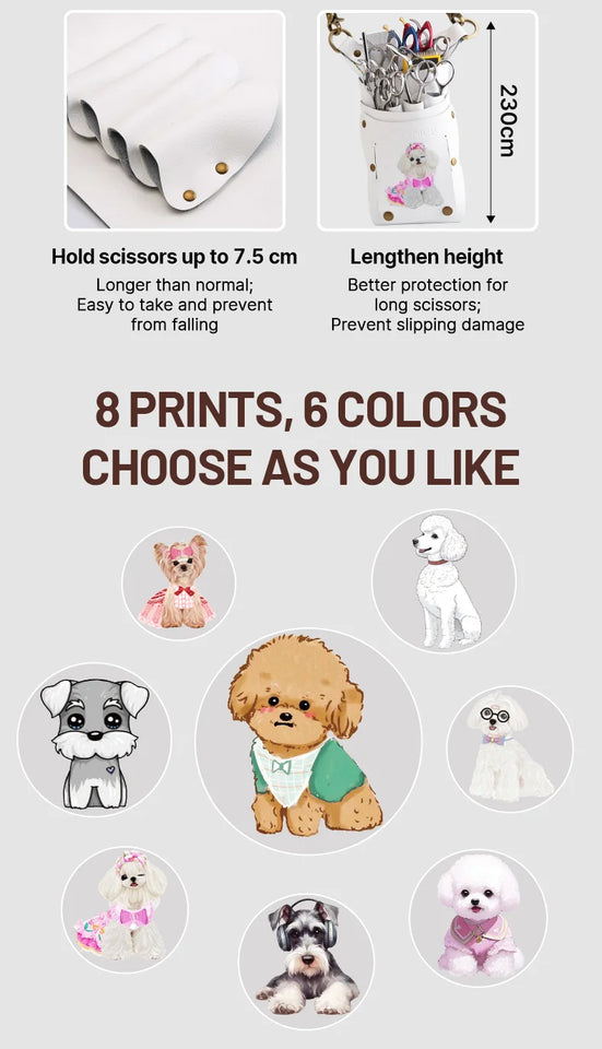 Fenice scissors storage bag,hold 8 scissors, 8 paintings, 6 colors cowhide,waist bag, pet beautician, barber's special waist bag