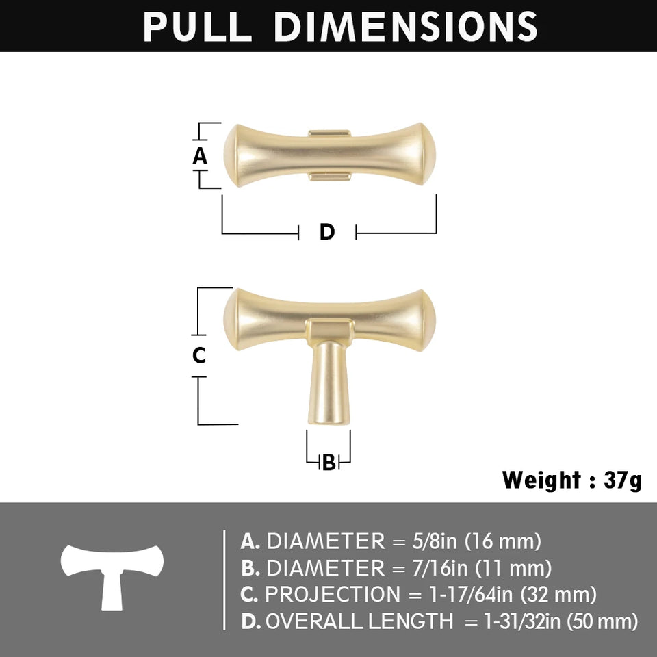 Goo-Ki Antique Brass Stainless Steel Cabinet Handles T Bar Knobs Modern Drawer Pulls for Kitchen Cabinet Hardware for Bedroom