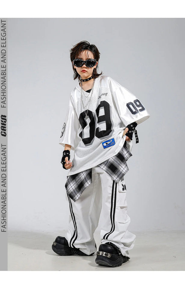 Boys Hip Hop Mesh T-shirt Cargo Pants Girls K-pop Street Dance Sweatshirt Costumes Child Clothes Sets Kids Teens Jazz Streetwear