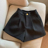 2024 Autumn Winter New Thick Woolen Shorts Korean Loose High Waisted Split Wide Leg Pants Casual Outerwear Boots Pants Women