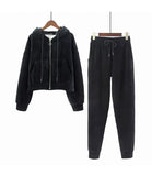Thickened Gold Velvet Long Sleeved Hooded Sweatshirt with Lace Up Leg Ties Two Elegant Women's Pants Set Tracksuits
