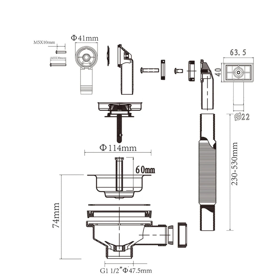 Talea Drainage Waste Kit 114MM Strainer for Kitchen Sink