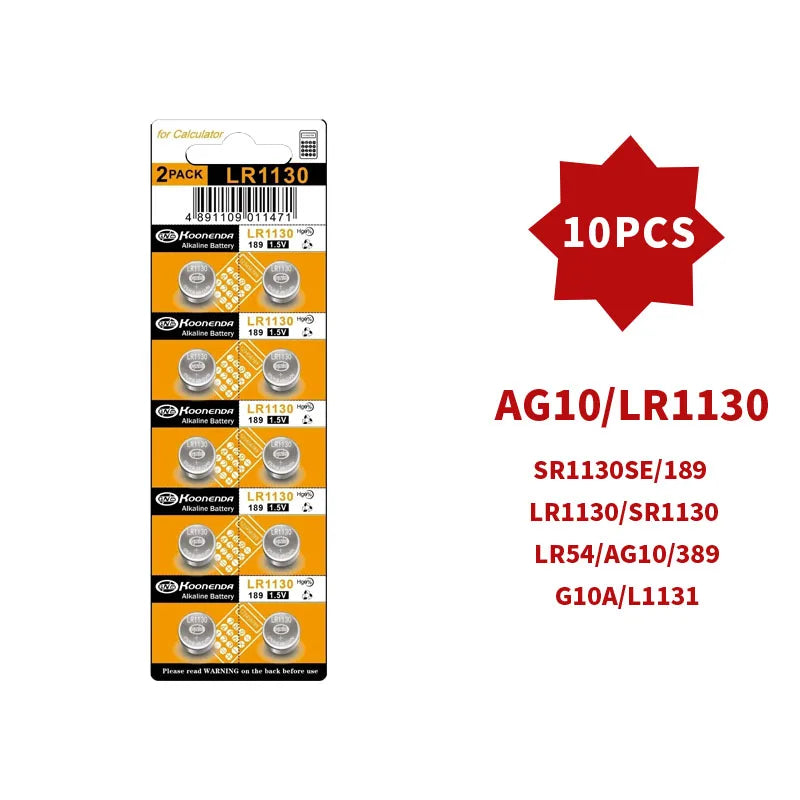 AG10 LR1130 1.55V Button Batteries (4-100PCS) - Alkaline Coin Cell for Watches,Calculators,Lasers, Toys - LR54 L1131 SR1130 389A