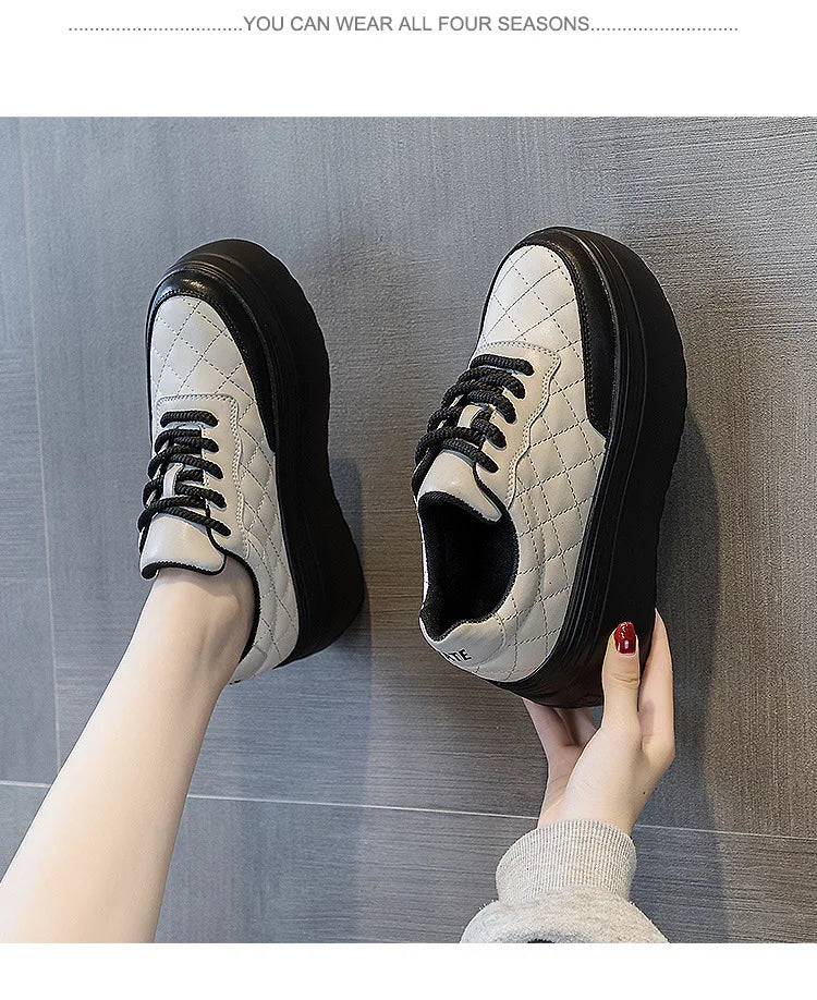 Fujin 8cm New Sewing Genuine Leather Platform Wedge Ankle Boots Chunky Sneakers Women Comfy Spring Autumn Supportive Pumps Shoes
