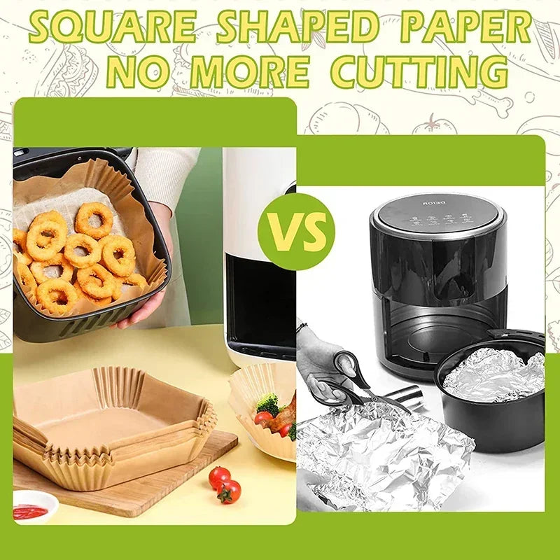 300PCS Air Fryer Disposable Paper Square Round Baking Paper Barbecue Plate NonStick Mat Kitchen Oven Oil Absorbing Paper Tool