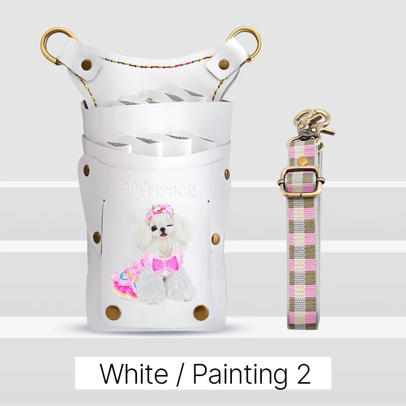 Fenice scissors storage bag,hold 8 scissors, 8 paintings, 6 colors cowhide,waist bag, pet beautician, barber's special waist bag