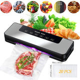 65Kpa Food Vacuum Sealer Machine with 20 Free Bags, Stainless Steel 6-in-1 Sealing, Dry/Wet Mode for Food Storage, Grey