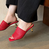 Summer Sandals Women Concise Style Slippers Weave Sandals for Girls Sexy Kitten Heel Elegant Dress Party Wedding  Sandalias