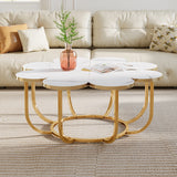 Tribesigns Faux Marble Coffee Table, White and Gold Flower-Shaped Accent Table for Living Room