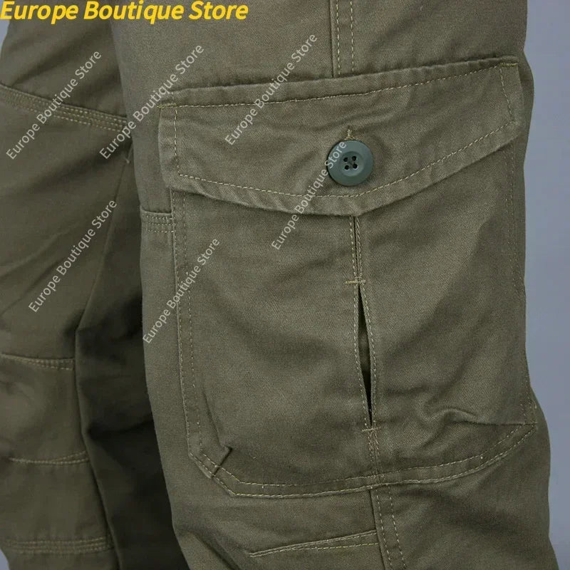 Camping Hiking Pants Men Cargo   Cotton Overalls Straight  Trousers Multi-Pocket Baggy  Slacks Pants