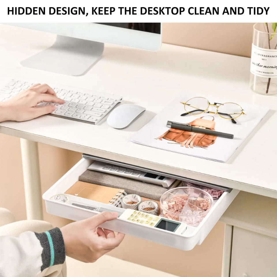Under Desk Drawer Self-Adhesive Stationery Storage Box Multifunctional Hidden Under Desk Organizer for Home Kitchen Office Table