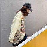 Harajuku Retro Top Strawberry Print Sweatshirt  Women Loose Streetwear Sweatshirts American  Oversized Pullovers
