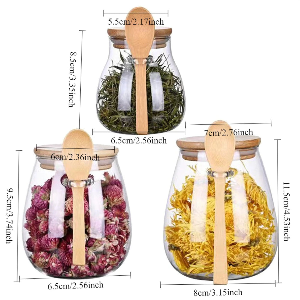1pack 350/600/1000ml Airtight Glass Jar Storage Container with Bamboo Lid Food Storage Pots For Coffee Beans Tea Dried Grains