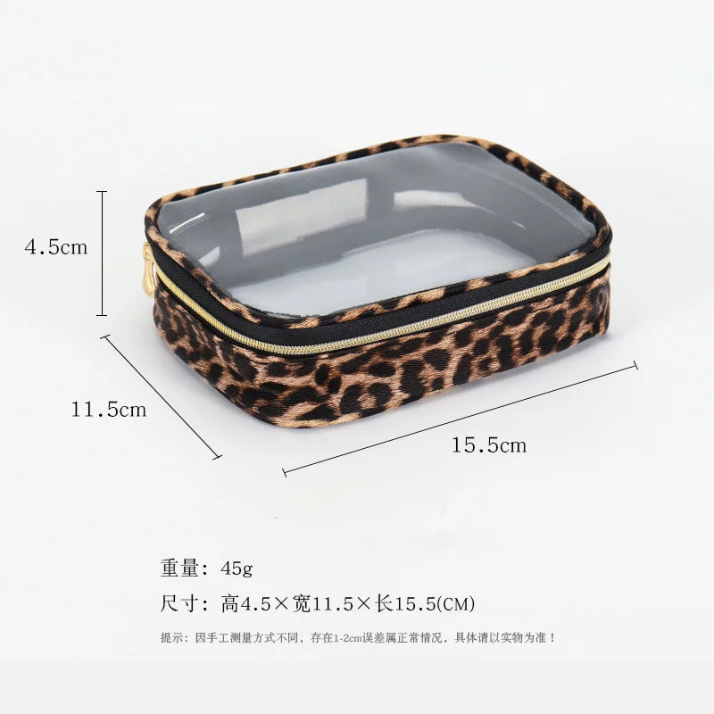 Waterproof Large Capacity Leopard Print Clear Makeup Bag Portable Travel Toiletries Storage Cosmetic Organizer with Zipper