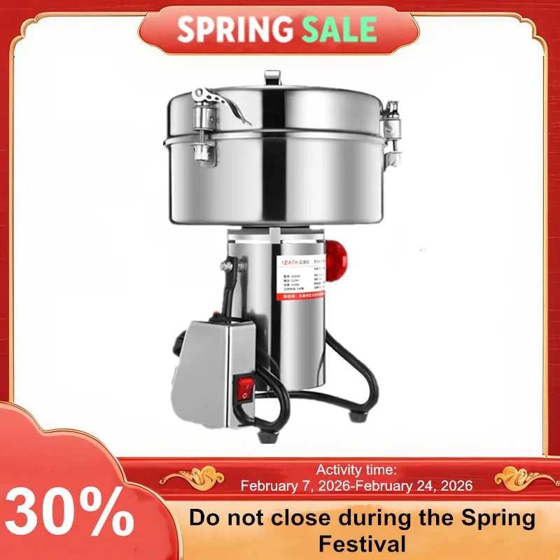 4500G Commercial Grain Grinder High Speed 4500W Cereals Medicinal Materials Spices Powder Crusher Stainless Steel Coffee Grinder