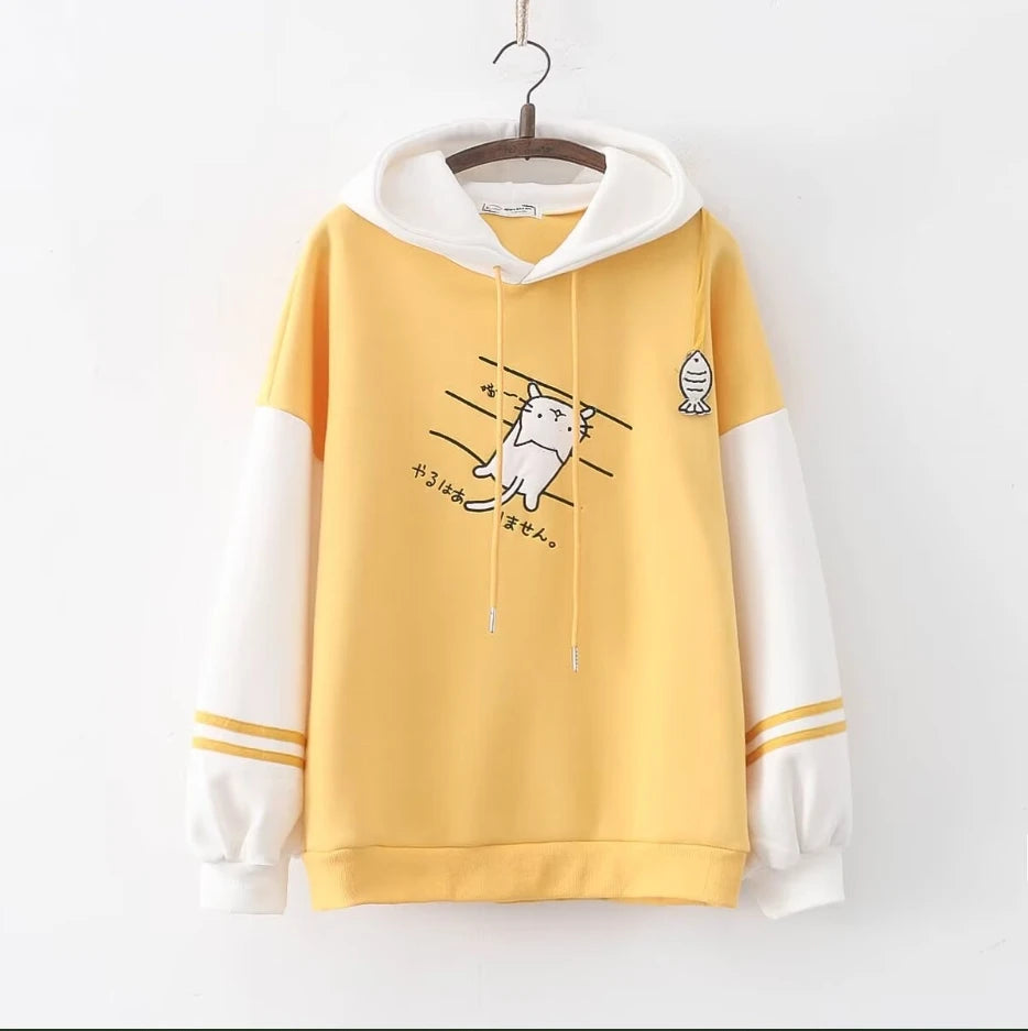 Harajuku Funny Women Hoodies 100% Cotton Winter Plus Fleece Cute Pink Anime Sweatshirt Teen Girl Kawaii Long Sleeve Y2K Hoodie