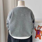 Boys' Casual Loose Cotton Long Sleeve Sweatshirt Grid Pullover Shirt 6-14 Years Spring Autumn Fashion Fake 2 Piece Top for Kids
