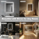 20x28 inch LED Bathroom Mirror Vanity Mirrors with Backlit Lights Fogless Makeup Mirror Wall Mounted with Demister