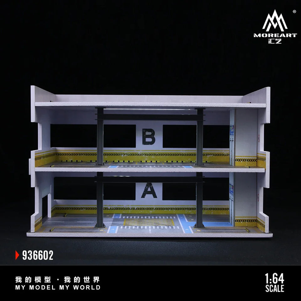Diorama 1/64 Car Parking Lot with LED Lighting Japanese Commercial Building Model Scene Garage Display Model US