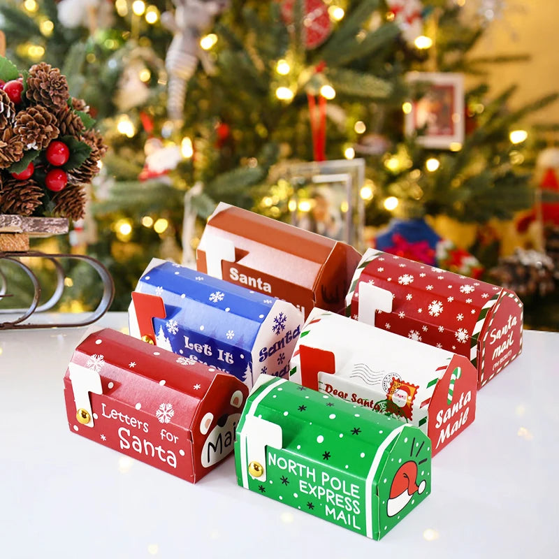 6/24pcs Christmas Mailbox Shape Candy Gift Box Kids Xmas Cookie Snack Packing Box Bag 2024 Navidad Noel Home Decor 2025 New Year