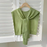 Korean Knitted Shawl Summer Air Conditioning Fake Collar Neck Guard Knit Thin Knotted Cape Shoulder Scarf For Women