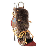 Fur Peep Toe Cross Tied Platform Sandal Boots Sexy Round Toe Thin Heel Zippeer New Arrivals Fashion Women Modern Boors