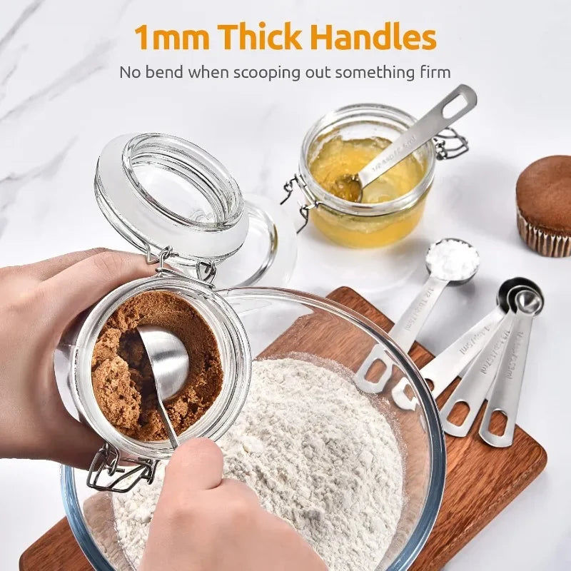 6pcs/set Food-grade Stainless Steel Measuring Spoon Anti-Scratch Sugar Coffee Powder Spice Scoop for Home Baking Daily Cooking