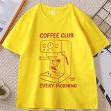 Coffee Club Every Morning Graphic T Shirt Espresso Machine Cozy Coffee Lover Tee Shirt Casual Cotton Short Sleeve Streetwear