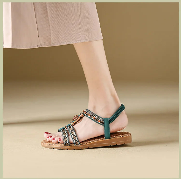 Women's sandals summer bohemian one line elegant slimming anti slip comfortable daily vacation flat beach shoes