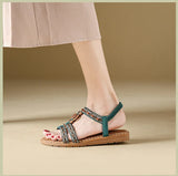 Women's sandals summer bohemian one line elegant slimming anti slip comfortable daily vacation flat beach shoes