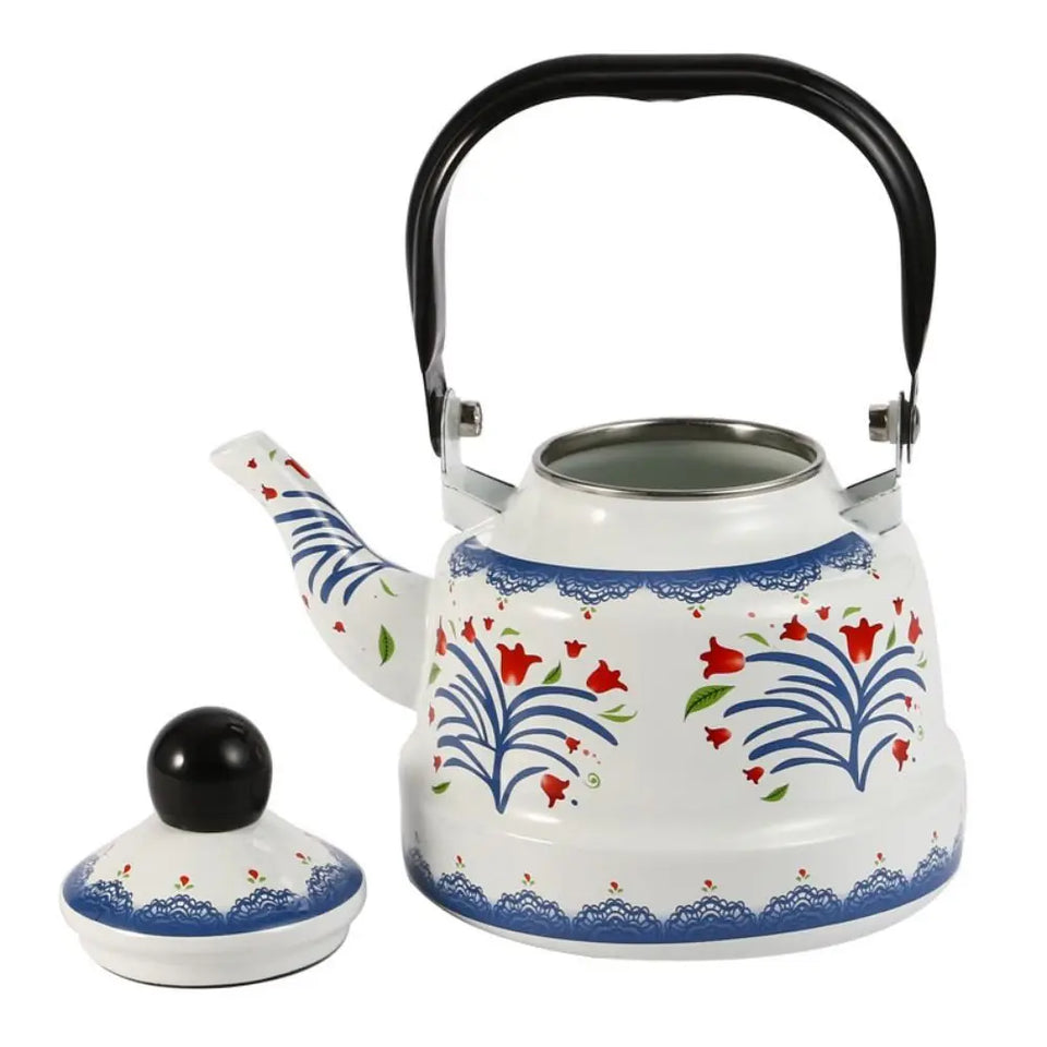 Classic Design Enamel Enamel Tea Kettle European Style Handmade Tea Pot Unbreakable No Whistling Water Kettle Restaurant